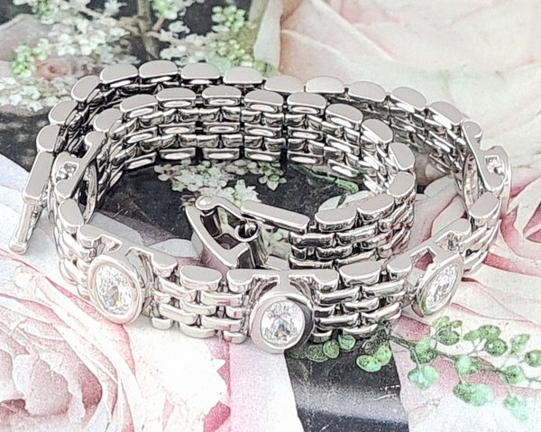 4391 Bransoletka srebrna cyrkonie 19,5cm pozłacana białym złotem Xuping 
