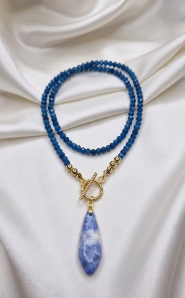 486f Naszyjnik jadeit kamień naturalny 40cm stal chirurgiczna nierdzewna 