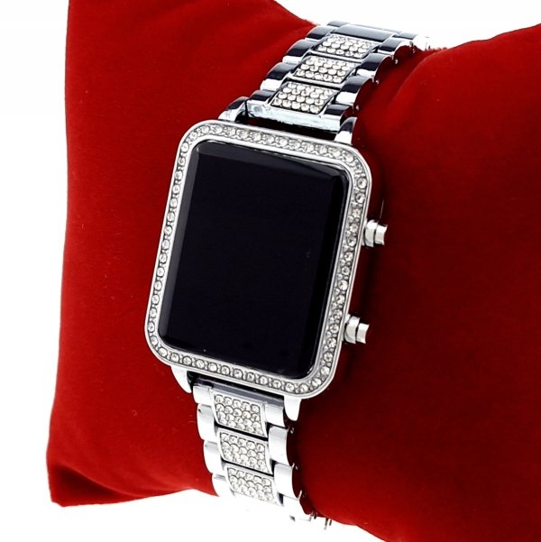 2501 Ekskluzywny damski srebrny zegarek elektroniczny klasyk cyrkonie