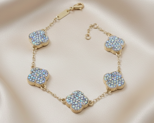 0013 Bransoletka elegancka złota 18+2cm pozłacana 14k cyrkonie koniczyna marokańska