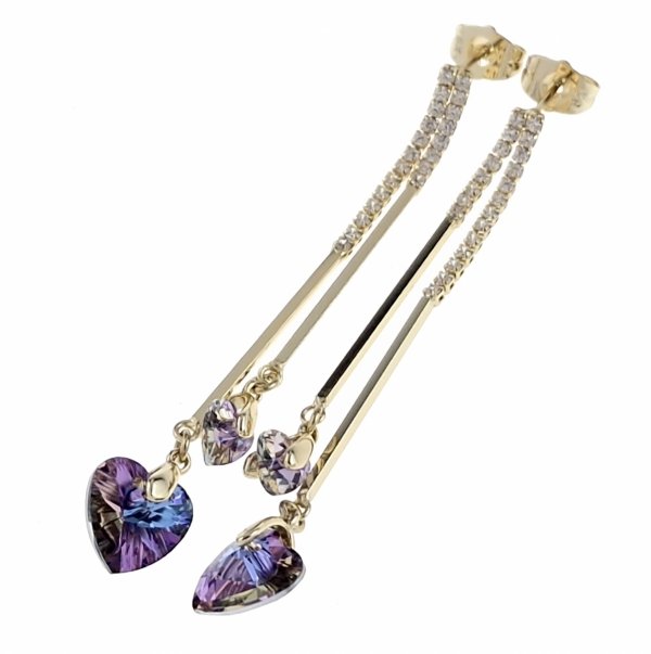 4207 Kolczyki złote pozłacane Austrian Crystal wiszące 14K cyrkonie Xuping serce