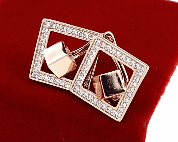 980 Złote kolczyki cyrkonie pozłacane rose gold Xuping wiszące 