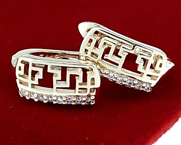 2323c Kolczyki złote pozłacane wiszące 14K cyrkonie Viki Lady 