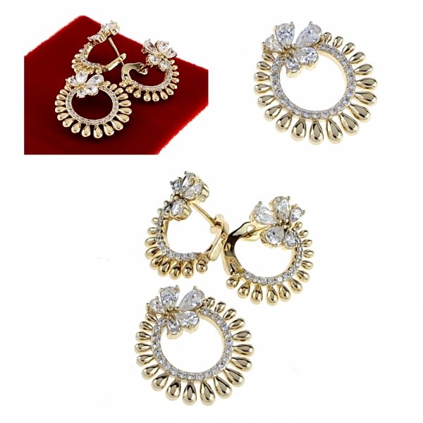 1132 Komplet złoty pozłacany cyrkonie 14k kolczyki zawieszka Xuping 