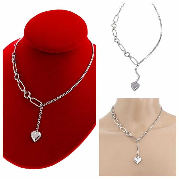 1255 Srebrny naszyjnik 41+5cm stal chirurgiczna 316L nierdzewna serce