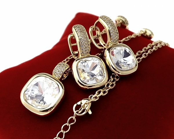 3401 Złoty komplet kolczyki łańcuszek 40+5 pozłacany 14k Swaro Austrian Crystal