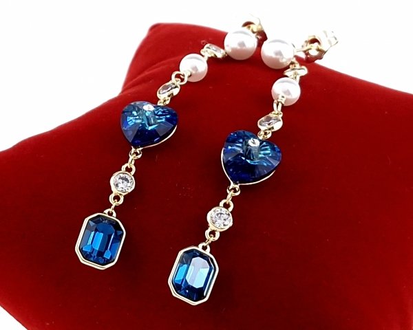 4759 Kolczyki złote pozłacane Austrian Crystal wiszące 14K cyrkonie Xuping serce