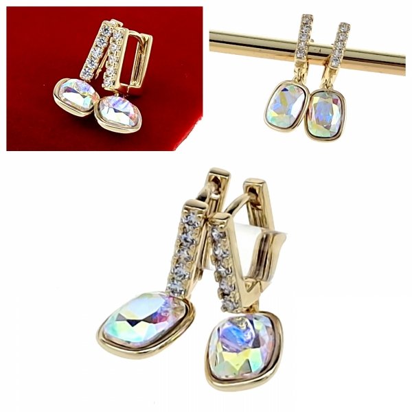 2747c Kolczyki złote pozłacane Austrian Crystal wiszące 14K cyrkonie Xuping 