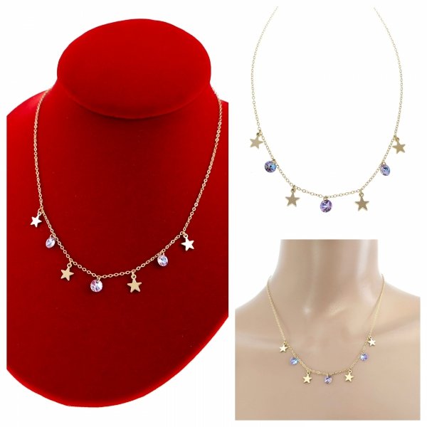 1279 Złoty łańcuszek Austrian Crystal 42+5 naszyjnik pozłacany 14K Xuping gwiazdki