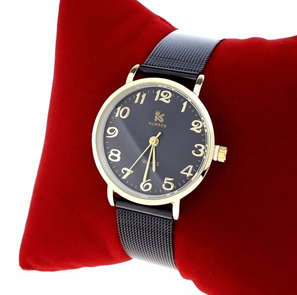 2660 Zegarek damski czarny stal chirurgiczna Kurren elegancki klasyk