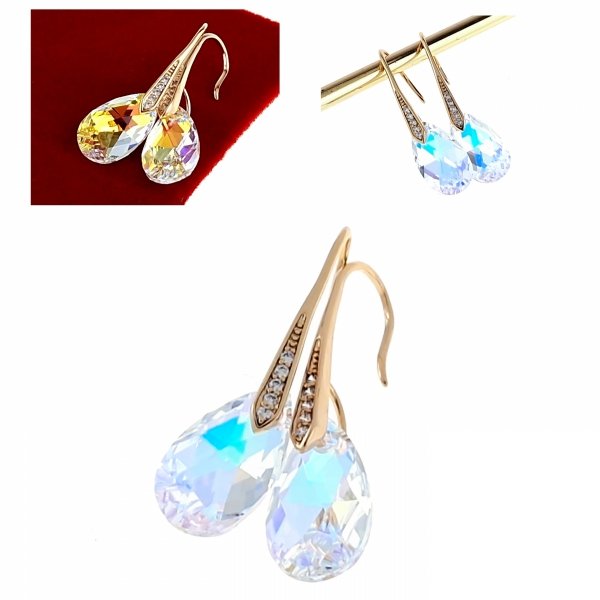 1580a Kolczyki złote Austrian Crystal cyrkonia pozłacane 18k Xuping wiszące