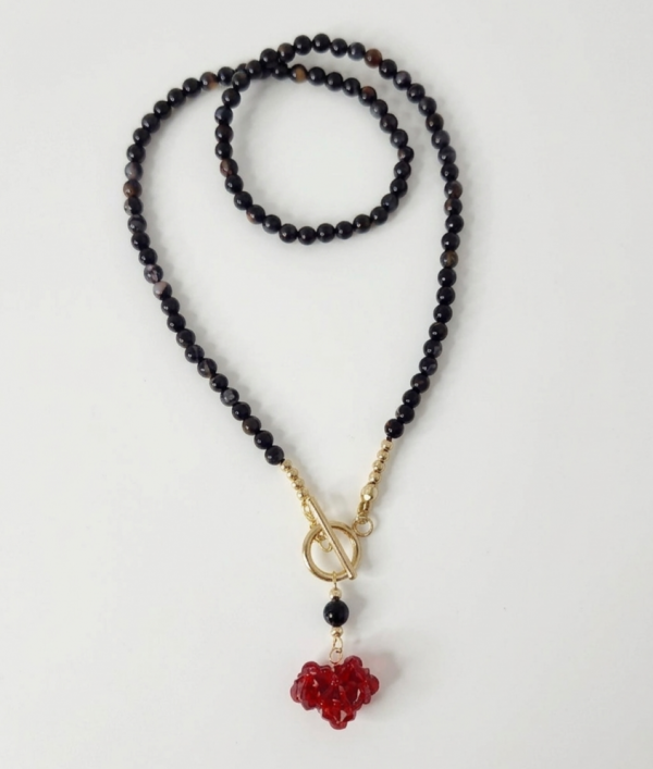 2331k Naszyjnik turmalin kamień naturalny 38cm stal chirurgiczna nierdzewna 