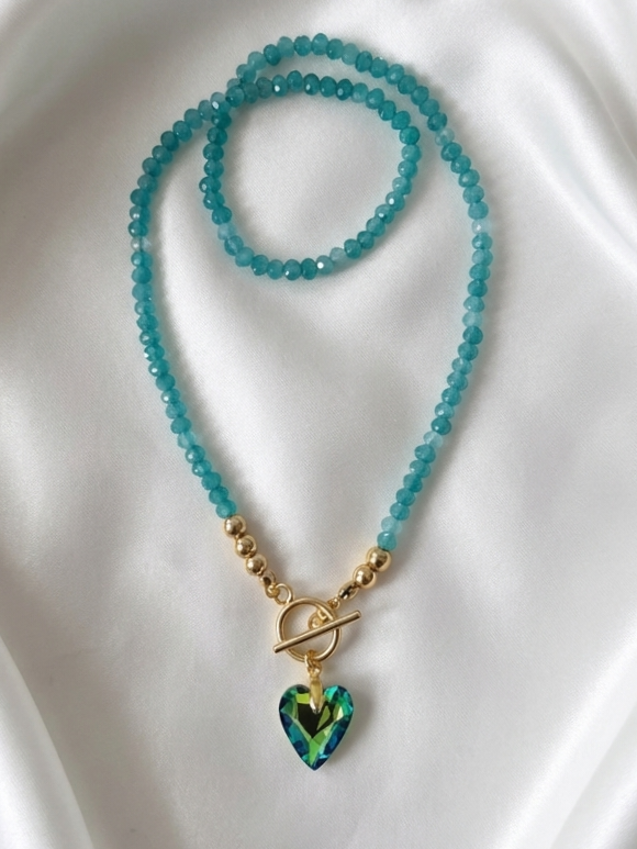 1936d Naszyjnik jadeit kamień naturalny 43cm stal chirurgiczna nierdzewna 