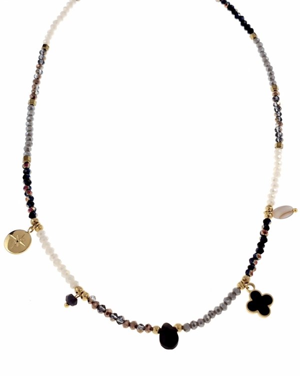 296b Złoty łańcuszek naszyjnik 39+5 stal chirurgiczna 316L Viki lady choker kryształki koniczyna marokańska róża wiatru