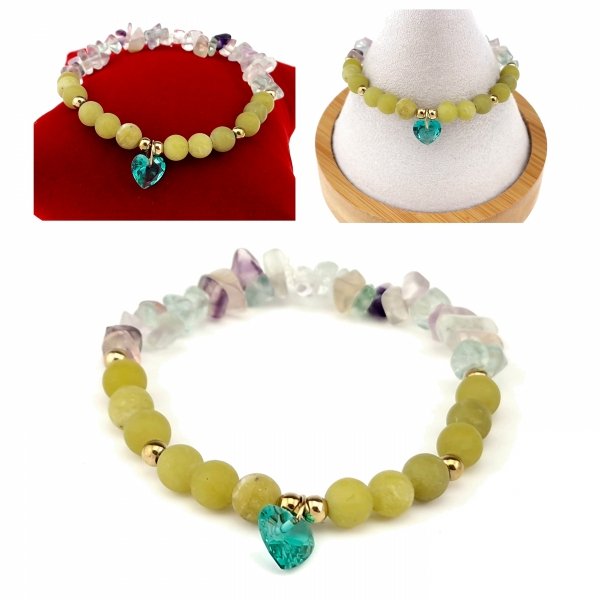 3734k Bransoletka fluoryt jadeit zielony kamień na gumce jubilerskiej 