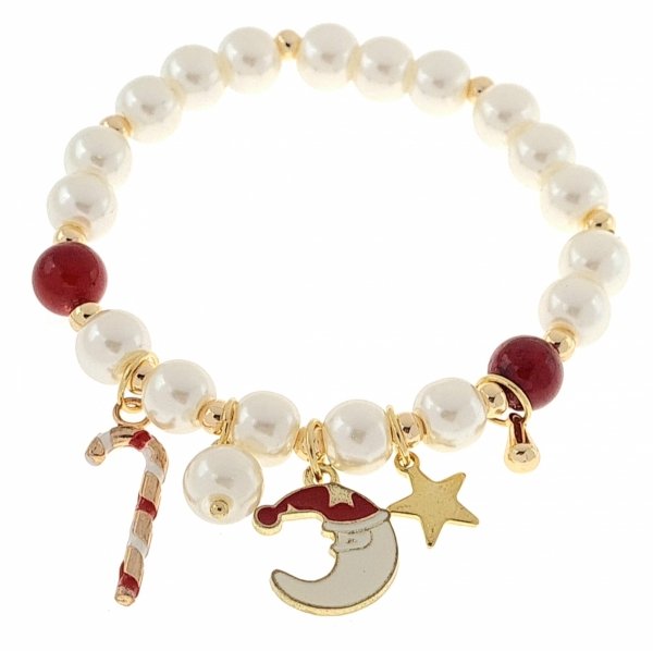 730 Bransoletka świąteczna Boże narodzenie prezent święta perły na gumce jubilerskiej 