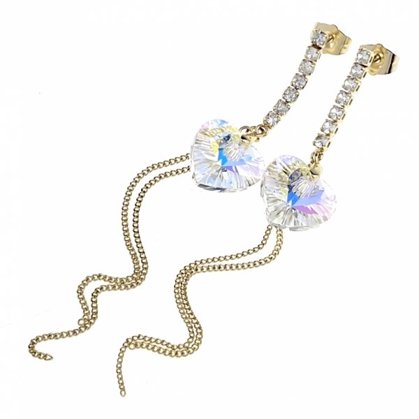 2122 Kolczyki złote pozłacane Austrian Crystal wiszące 14K cyrkonie Xuping serce