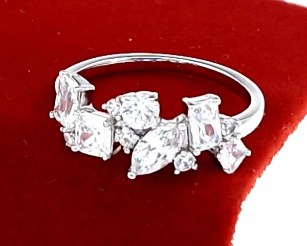 1038c Pierścionek srebrny zaręczynowy pozłacany 18k białym złotem Xuping