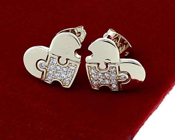 3895 Kolczyki złote pozłacane wtyczki 14K serce