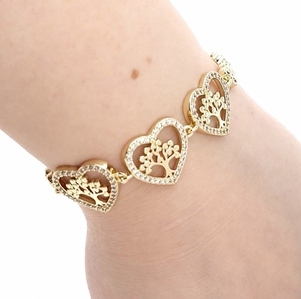 3454 Bransoletka złota elegancka 19cm cyrkonie pozłacana 14k Viki Lady serce drzewko szczęścia