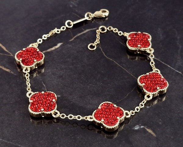 1454 Bransoletka elegancka złota 18+2cm pozłacana 14k cyrkonie koniczyna marokańska