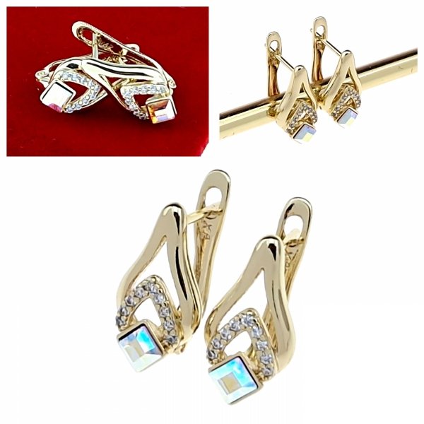553 Kolczyki złote pozłacane wiszące 14K Xuping cyrkonie