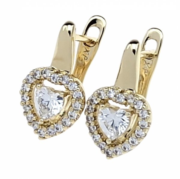 750 Kolczyki złote pozłacane wiszące 14K Xuping cyrkonie serce