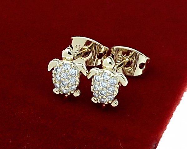 3150 Kolczyki złote pozłacane wtyczki 14K żółwiki