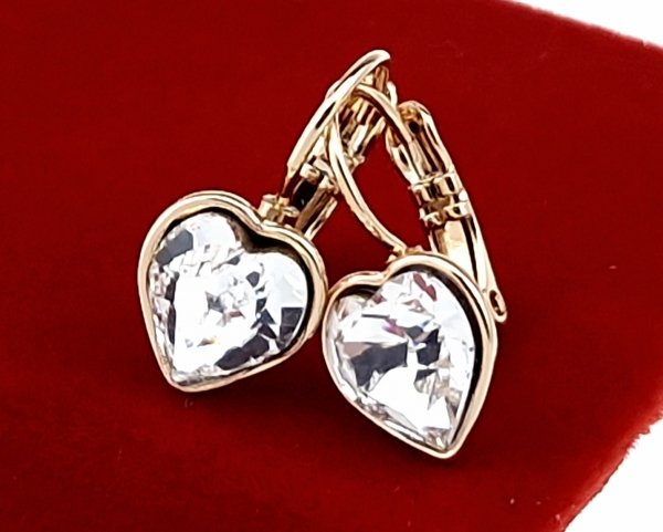 4822 Kolczyki złote Austrian Crystal cyrkonia pozłacane 18k Xuping wiszące serce