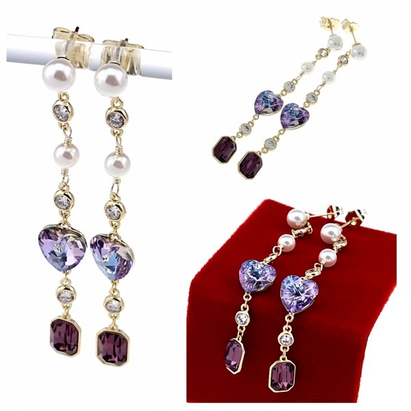 3104a Kolczyki złote pozłacane Austrian Crystal wiszące 14K cyrkonie Xuping serce