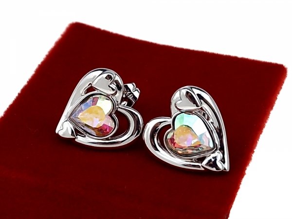 631 Kolczyki srebrne pozłacane białym złotem wtyczki Austrian Crystal serce