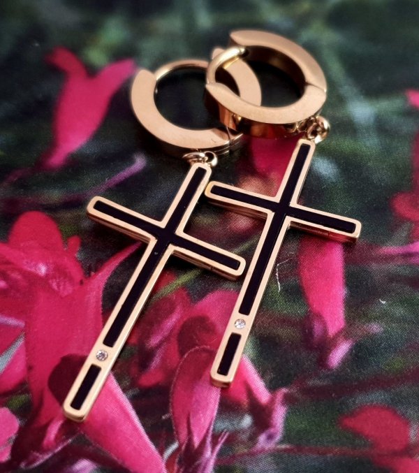 2483c Kolczyki złote stal chirurgiczna wiszące celebrytki