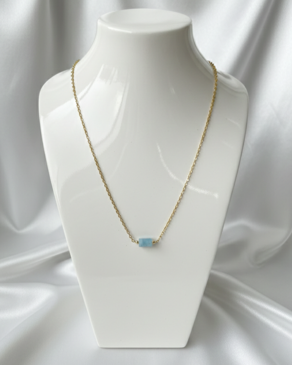 1929L Naszyjnik akwamaryn kamień naturalny 45+5cm stal chirurgiczna nierdzewna 