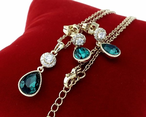 2223 Złoty komplet kolczyki łańcuszek 40+5 pozłacany 14k Swaro Austrian Crystal