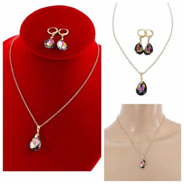 3801 Złoty komplet kolczyki łańcuszek 40+5 naszyjnik pozłacany 14k Swaro Austrian Crystal