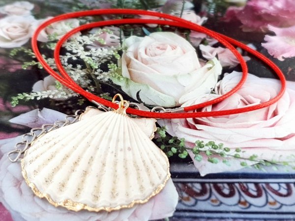 3549 Łańcuszek 46+5 naszyjnik rzemyk celebrytka muszla lato plaża wakacje