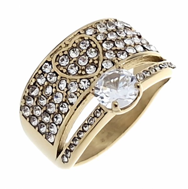 059C Pierścionek złoty stal chirurgiczna nierdzewna 316L cyrkonie