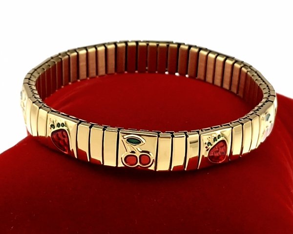 1222b Bransoletka elegancka stal chirurgiczna 316L modułowa rozciągliwa wiśnie truskawki