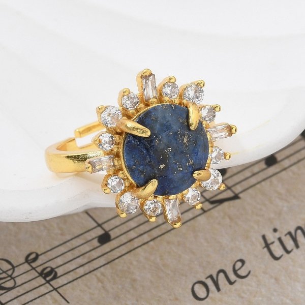 4582 Pierścionek złoty pozłacany 14k lapis lazuli kamień naturalny regulowany