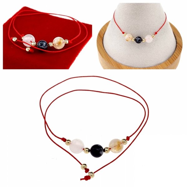 290j Bransoletka kwarc różowy turmalin cytryn kamień naturalny sznurek