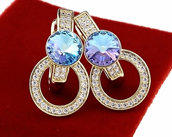 3492 Kolczyki złote pozłacane cyrkonie wiszące 14K Xuping Austrian Crystal