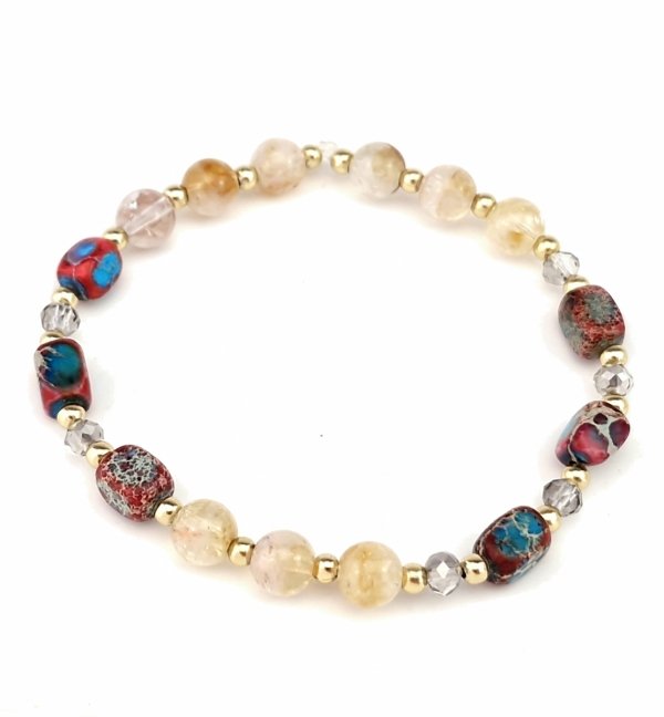 1927f Bransoletka kamień naturalny jaspis cesarski, cytryn na gumce jubilerskiej