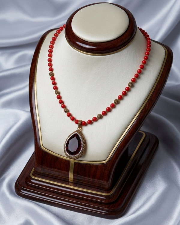 735 Naszyjnik zloty kamień naturalny CZERWONY HOWLIT 60cm  biżuteria królewska