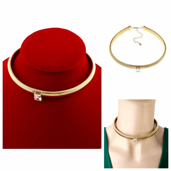2395c Złoty łańcuszek naszyjnik 33+8 stal chirurgiczna 316L Viki lady choker