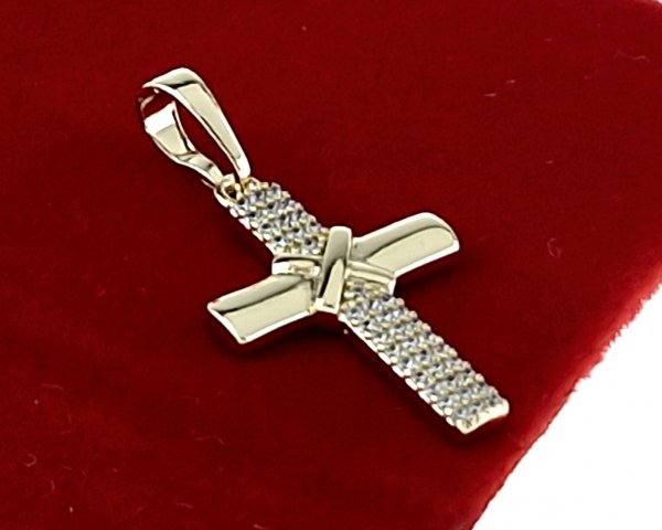 2232 Złota zawieszka cyrkonie błyszcząca pozłacana 14k Xuping krzyż