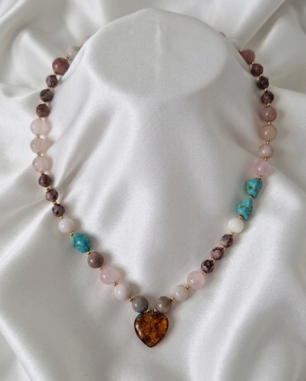 386b Naszyjnik kamień naturalny, mix kamieni 48+5cm stal chirurgiczna nierdzewna 