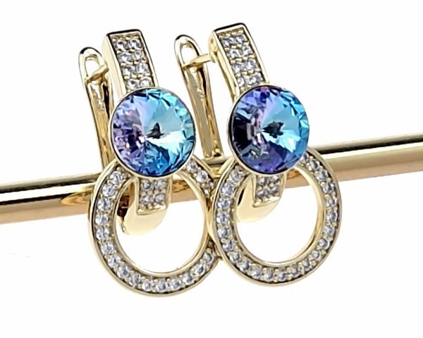 3492 Kolczyki złote pozłacane cyrkonie wiszące 14K Xuping Austrian Crystal
