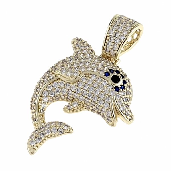 3586 Złota zawieszka cyrkonie błyszcząca pozłacana 14k Xuping delfin lato plaża wakacje