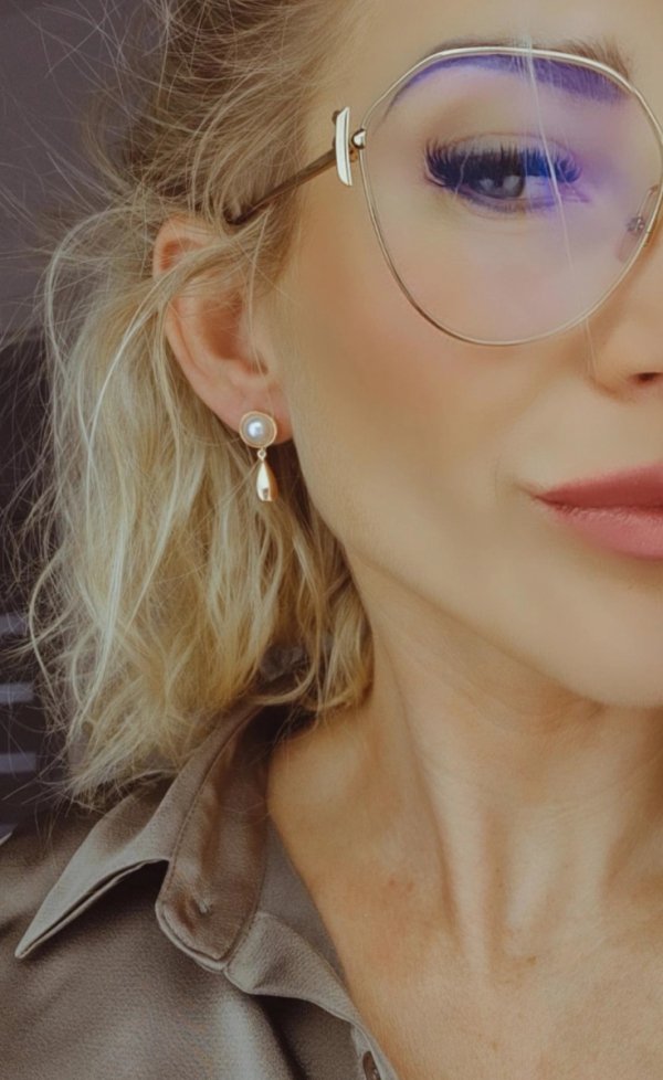 2157 Złote kolczyki pozłacane 18k Xuping wiszące perły