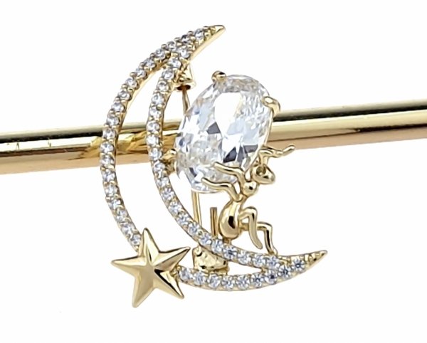 2513 Elegancka broszka złota cyrkonia przypinka pozłacana 14k Xuping 